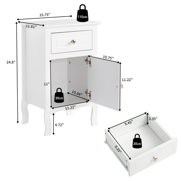 FCH 40*30*63cm Countryl Style MDF Spray Paint Curved Base One Drawer One Door Bedside Table White