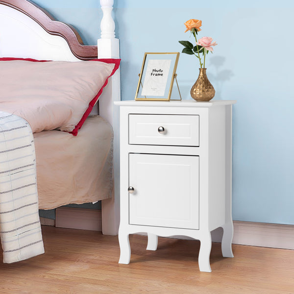 FCH 40*30*63cm Countryl Style MDF Spray Paint Curved Base One Drawer One Door Bedside Table White