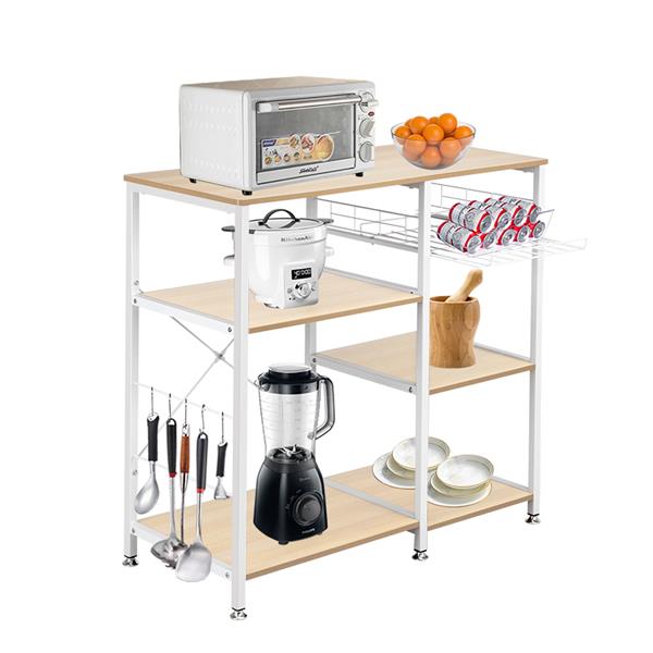 3-Tier Kitchen Baker Rack Utility Microwave Stand Storage Cart Workstation Shelf White Oak