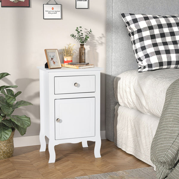 FCH 40*30*63cm Countryl Style MDF Spray Paint Curved Base One Drawer One Door Bedside Table White